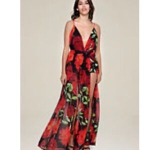Bebe Floral Red Maxi Dress